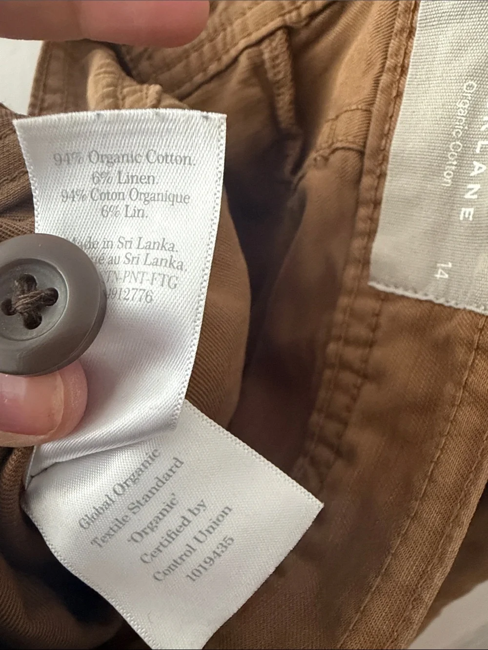 Everlane Tan Utility organic Cotton barrel pants